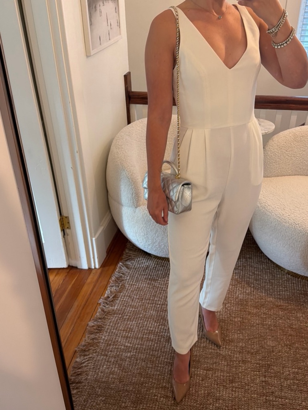 Amanda Uprichard white V-Neck Tailored Jumpsuit